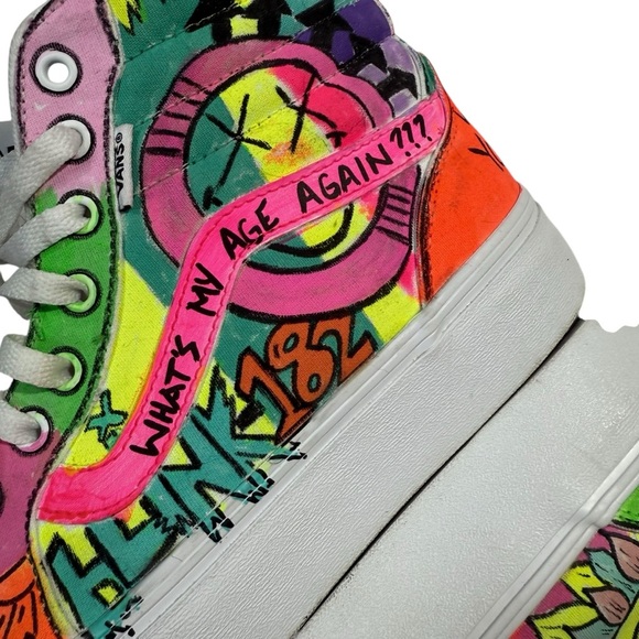 Vans Hand Painted Blink-182 Colorful Graphic Women's Sneakers - Picture 3 of 15